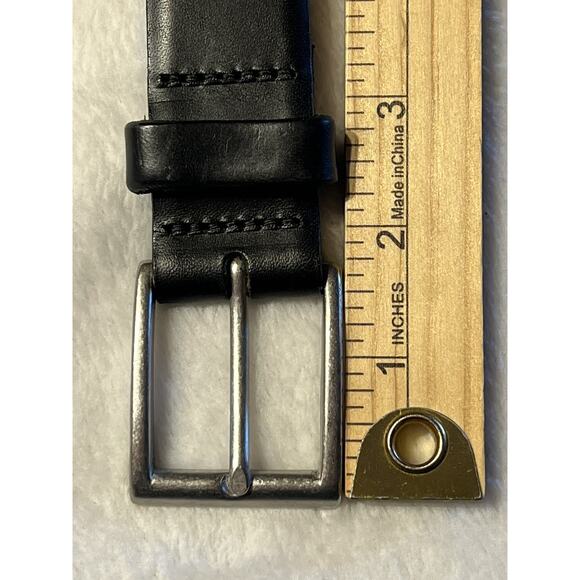 Eddie Bauer Mens 40 Black Genuine Leather Dress Belt Silver Gold Brass Buckle - Picture 9 of 15